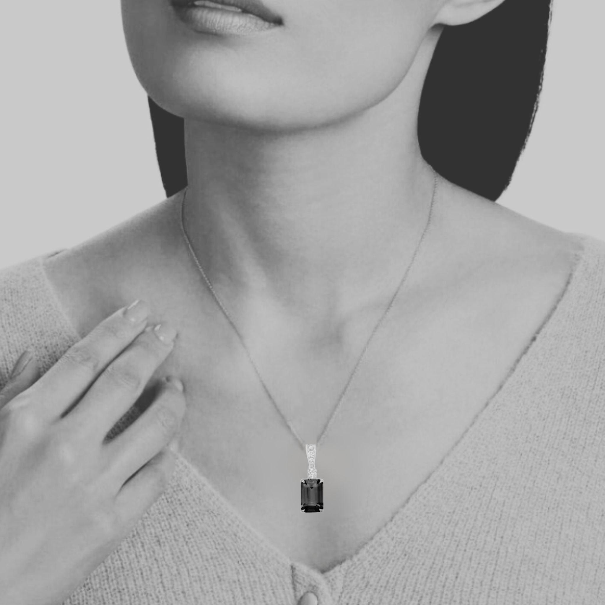 4.50 Exceptional Emerald Cut Tanzanite & Baguette Diamond Pendant White Gold - Made to Order