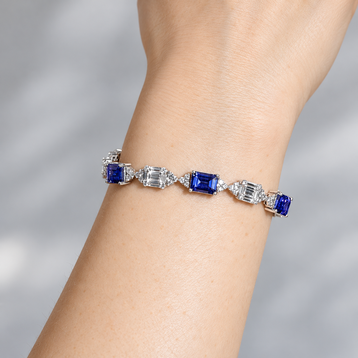 Stunning Emerald Cut Art Deco Style Tanzanite Bracelet