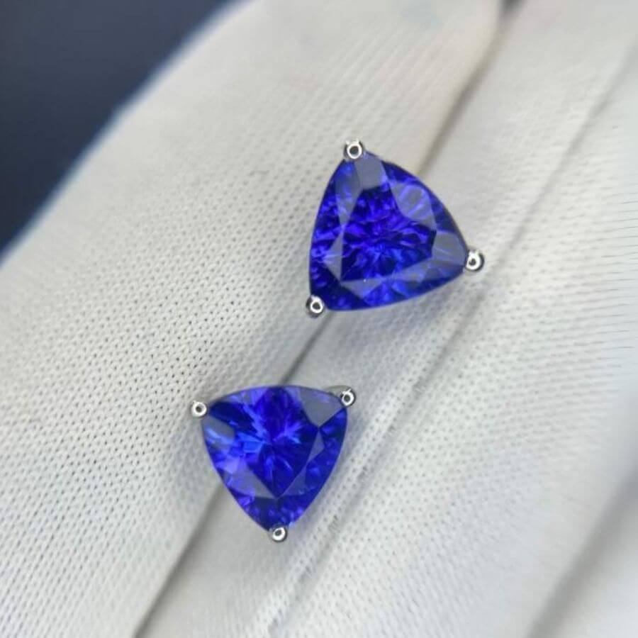 Trillion Cut Tanzanite Stud Earrings in 14k White Gold