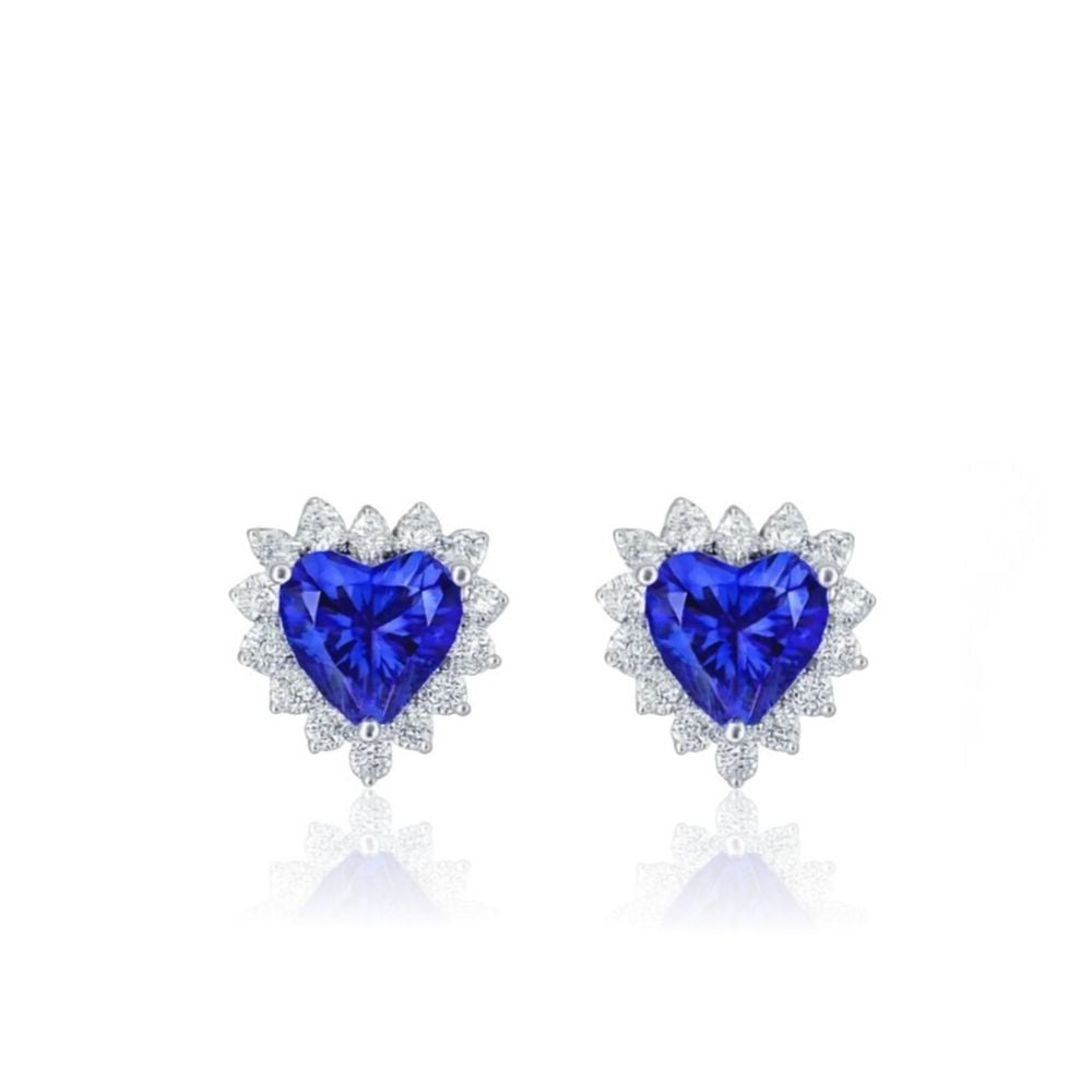 Heart Shaped Tanzanite & Diamond Stud Earring