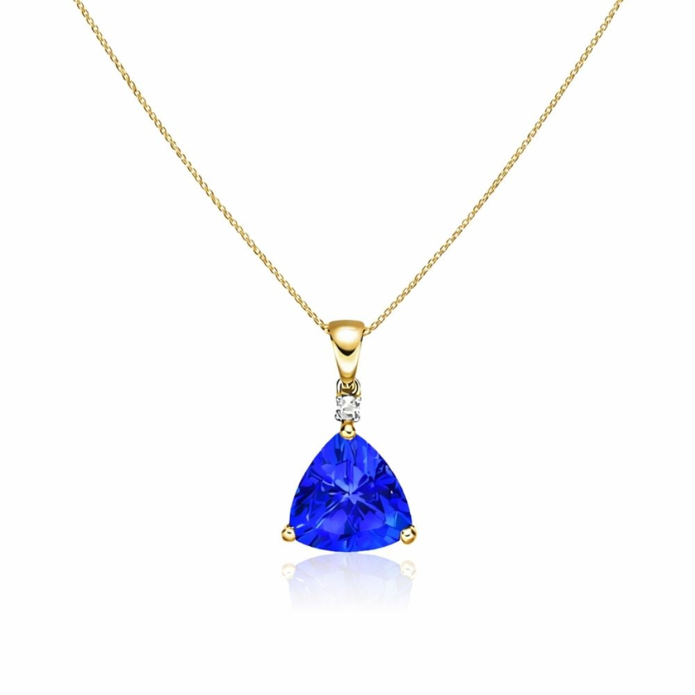 Trillion Cut Tanzanite & Diamond Pendant in Yellow Gold - Made to Order.