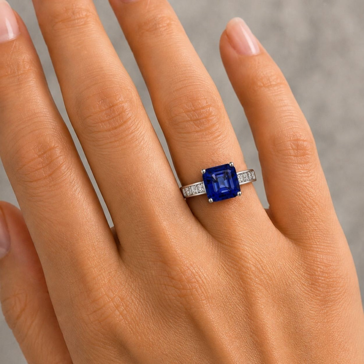 Princess Cut Tanzanite & Diamond Ring - Made to Order