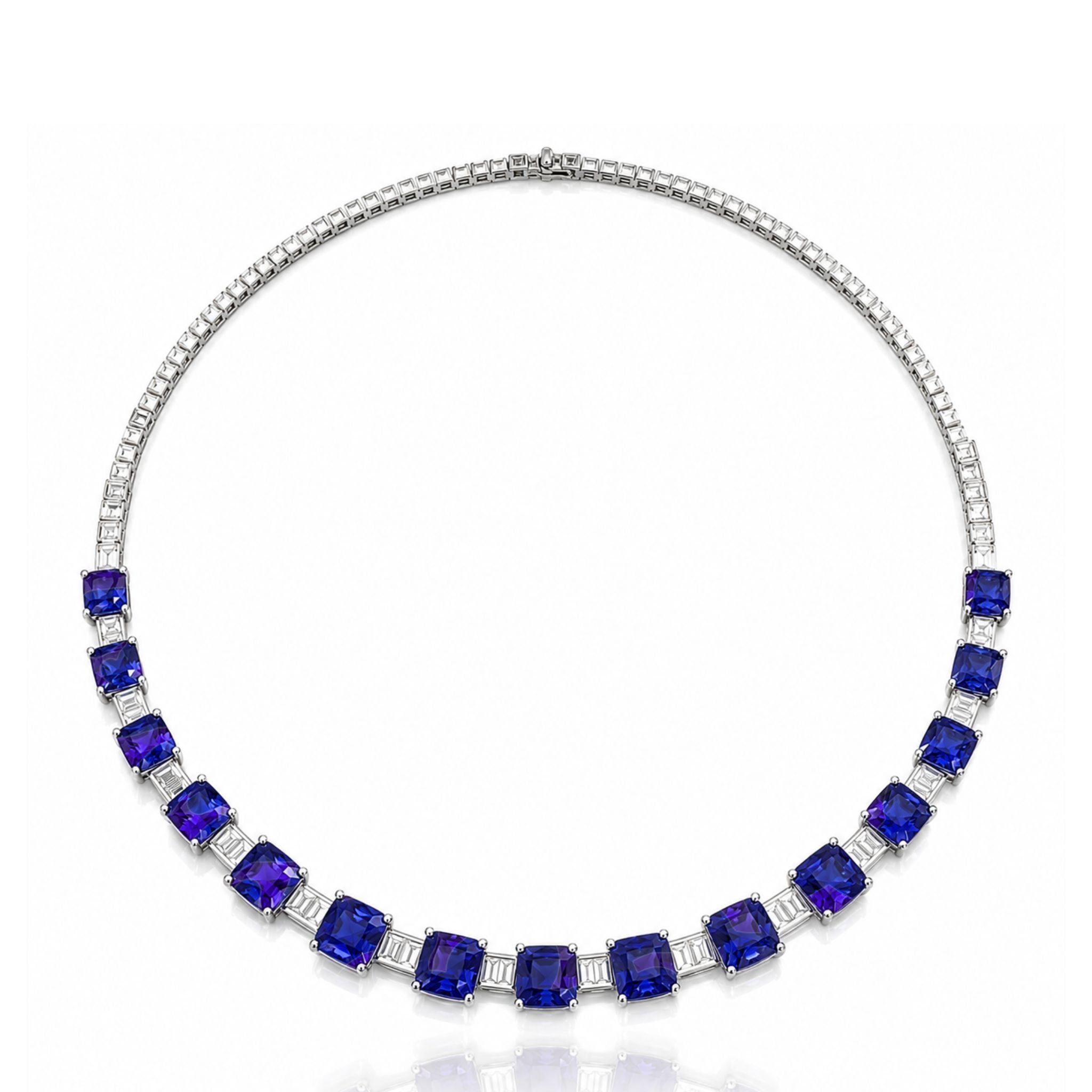 Exclusive: Square Cut Tanzanite & Diamond Necklace