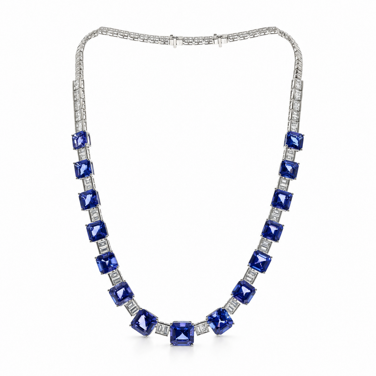 Exclusive: Square Cut Tanzanite & Diamond Necklace