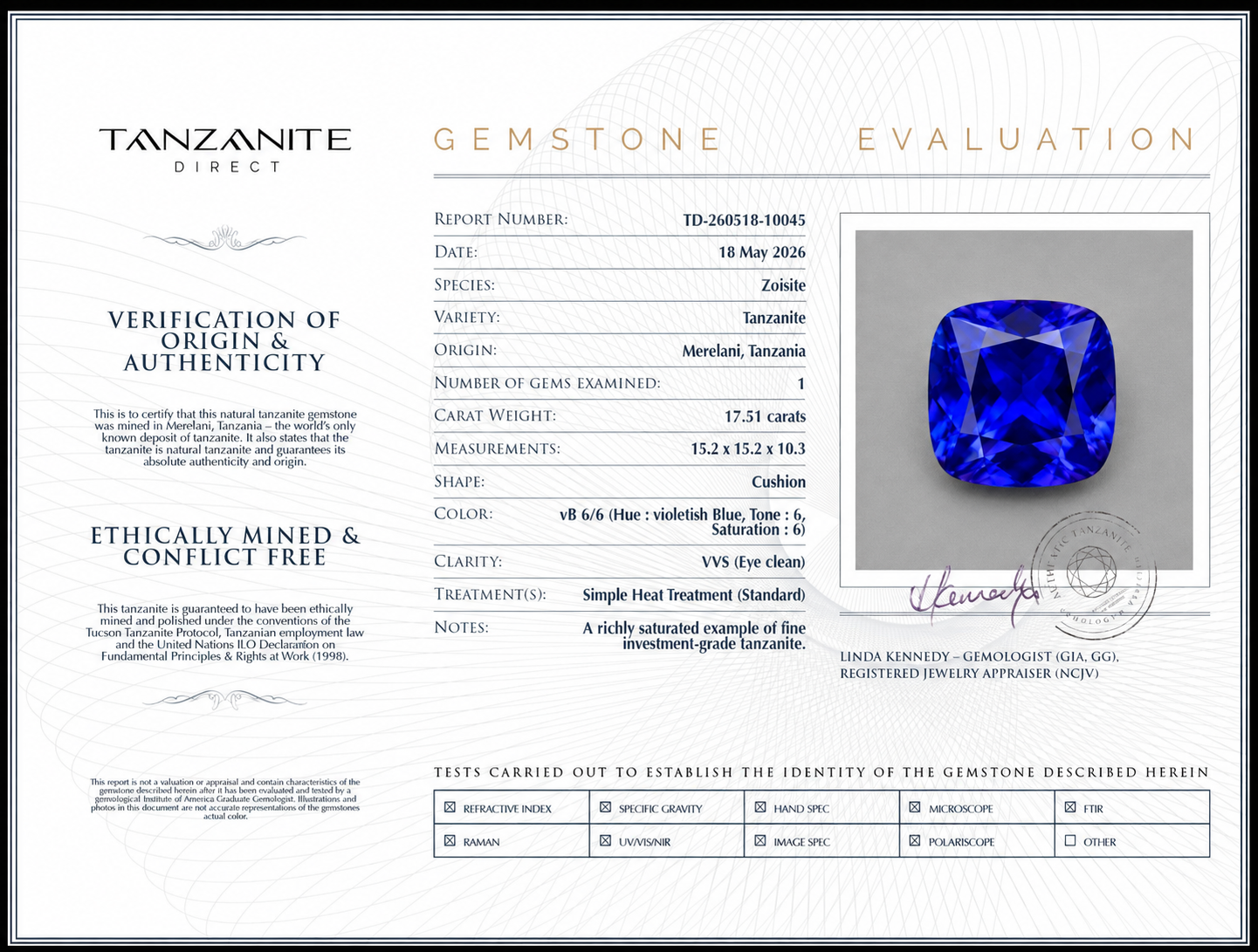 17.51 Carat Tanzanite Cushion Cut Gemstone