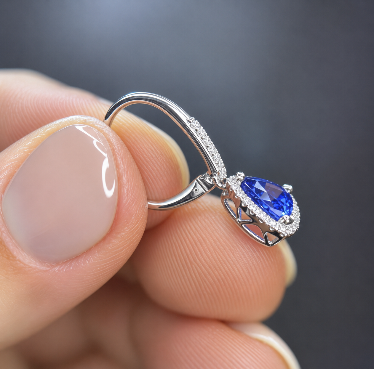Trillion Cut Tanzanite & Diamond Halo Dangle Earrings - Made to Order