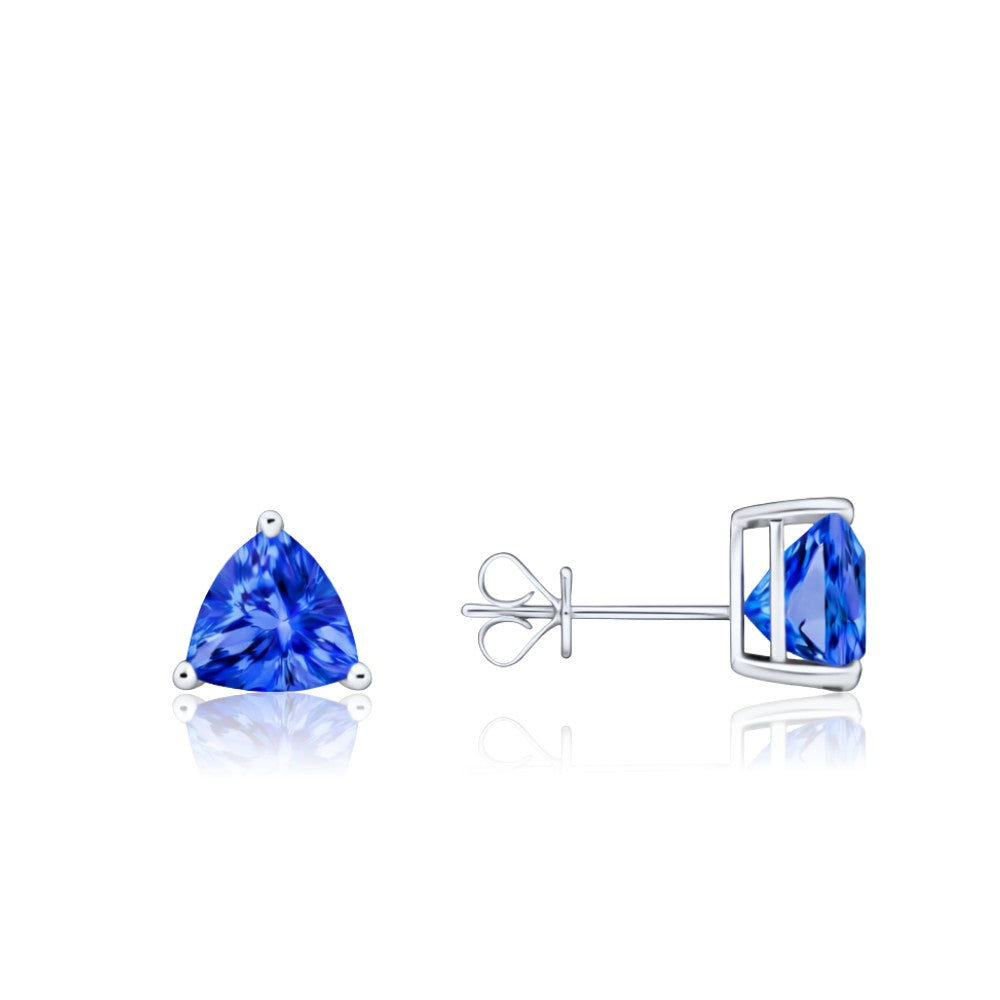 Trillion Cut Tanzanite Stud Earrings in 14k White Gold