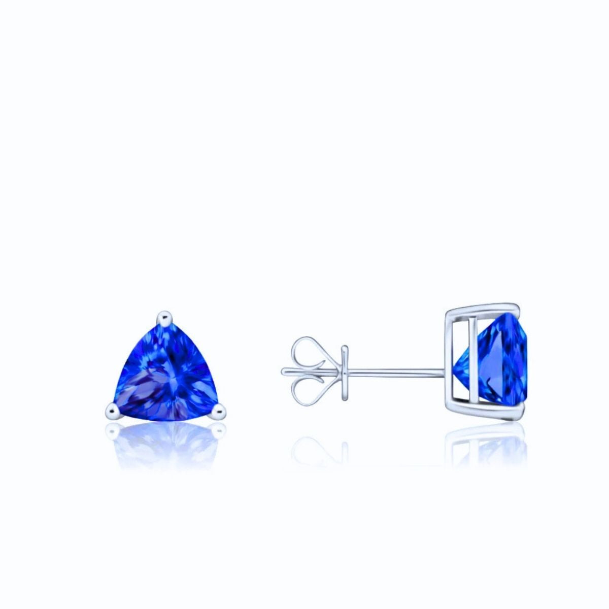 Premium Trillion Cut Tanzanite Stud Earrings in 18k White Gold