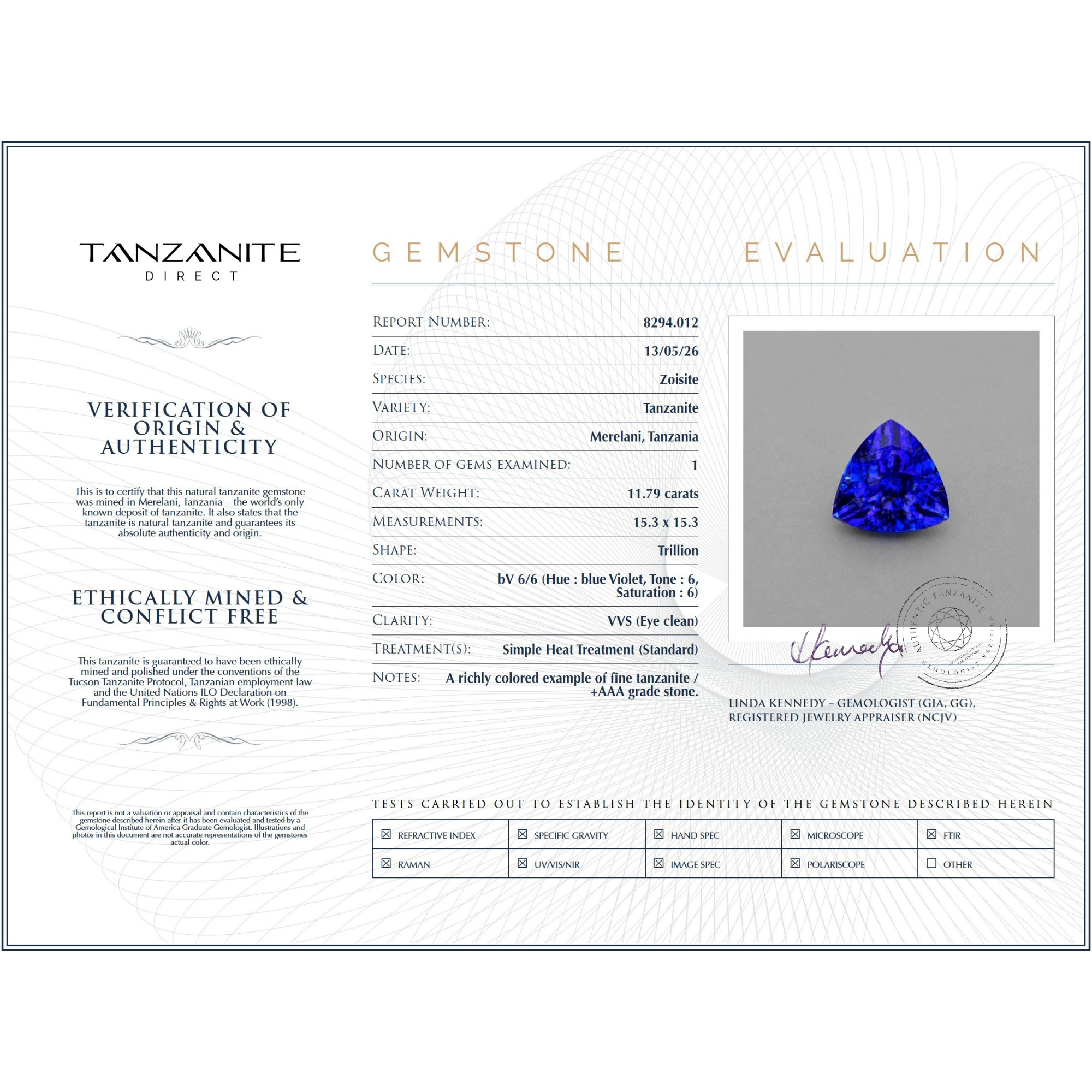 Violett & Blauer Tansanit im Trillion-Schliff – 11,79 Karat
