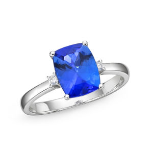 Cushion Shaped Tanzanite & Diamond Solitaire Ring 2.91 ct