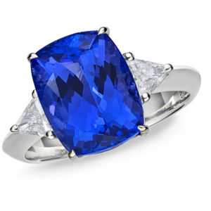 Exceptional 4.63 Carat Cushion Cut Tanzanite & Diamond "Caroline Ring"