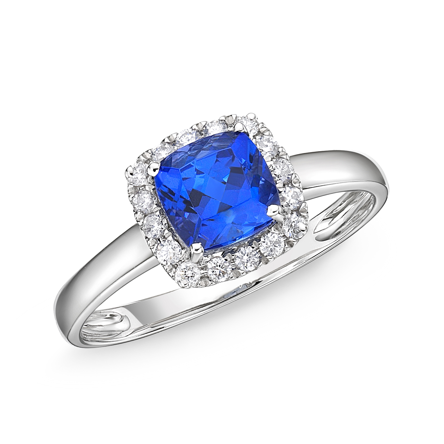 1.48 Carat Tanzanite Cushion Cut Diamond Halo Ring - Tanzanite Direct ...