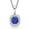 Diamond Halo Cushion Cut Tanzanite Pendant