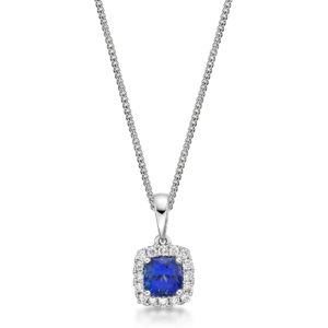 Diamond Halo Cushion Cut Tanzanite Pendant