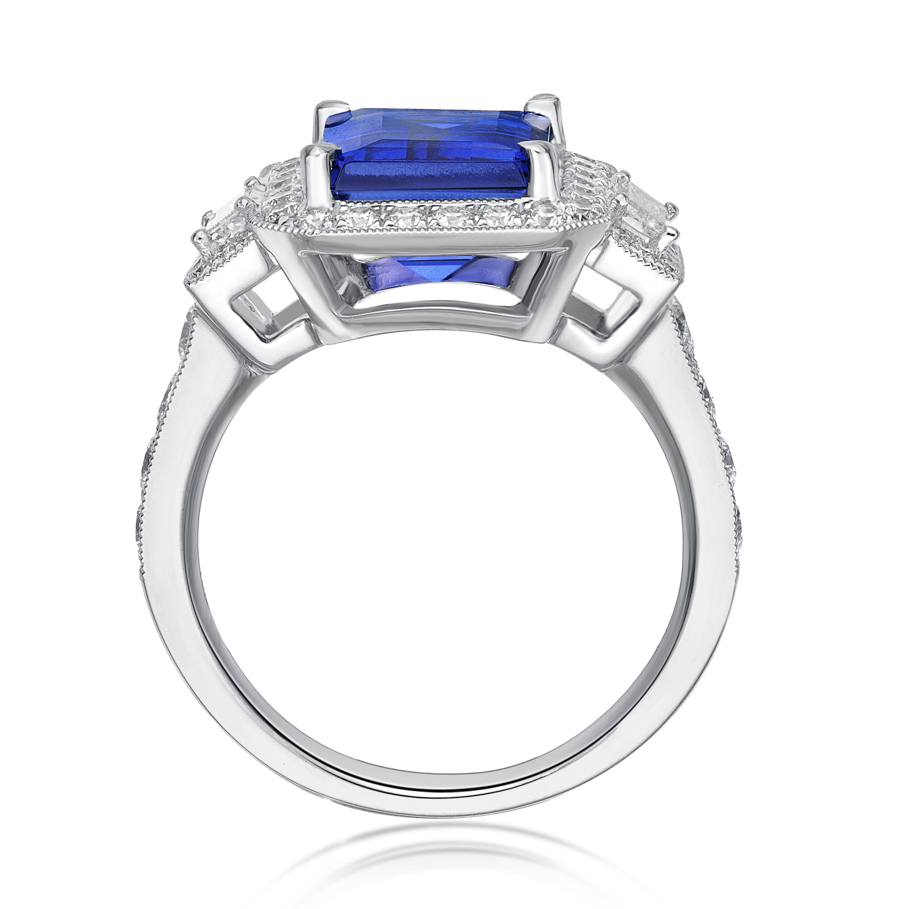 Exceptional Emerald Cut Tanzanite & Diamond Ring - Tanzanite Direct ...