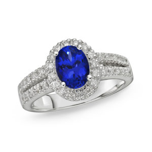 1.28 ct Tanzanite & Diamond Oval Halo Ring in 18 K Gold