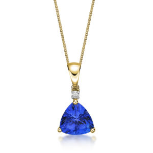 1.66 Carat Tanzanite Trillion & Diamond Pendant Yellow Gold