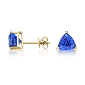 Trinity Solitaire Stud - 2.00 Ct Tanzanite Trillion Stud in Yellow Gold