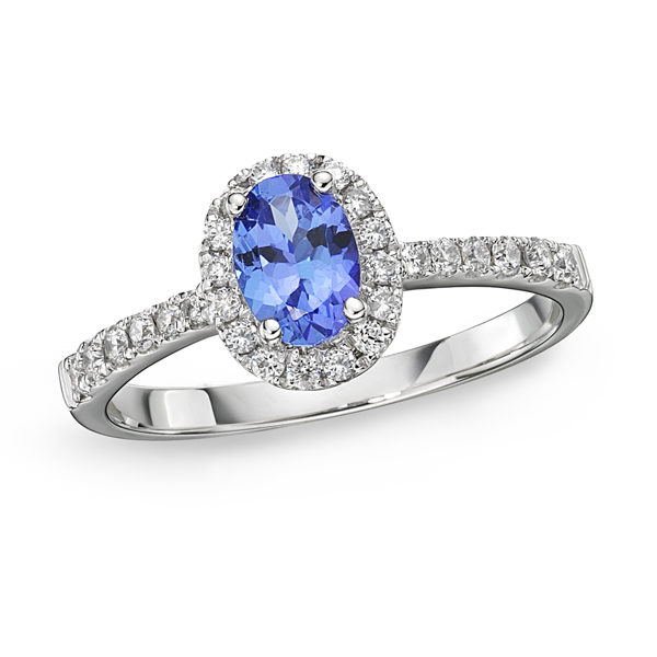 Petit Tanzanite Oval & Diamond Halo Ring