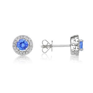 0.60 Ct Petit Round Tanzanite & Diamond Halo Earrings 