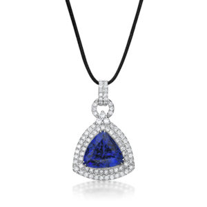 12.97 Carat Exceptional Trillion Tanzanite & Diamond Pendant