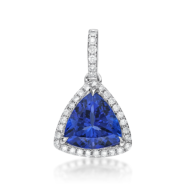 Trillion-Cut London Blue Topaz & Baguette Diamond Hexagon-Shaped Necklace |  CGP210W-DLBT | Valina Fine Jewelry