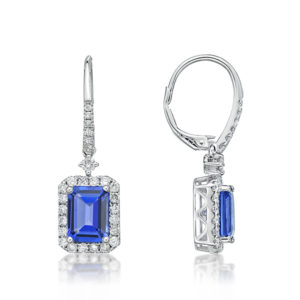 Tanzanite "Emerald Cut" Drop Earrings with diamonds