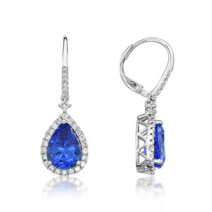 5.53 Ct Tanzanite Pear Shaped Drop Earrings with diamonds