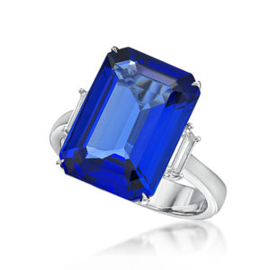 Exceptional 9.36 Ct Emerald Cut Tanzanite & Diamond Ring