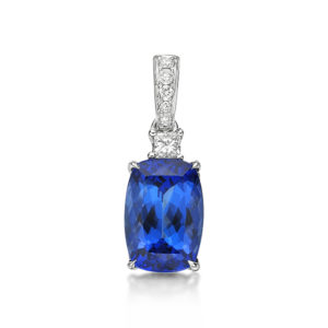 Exceptional 4.15 Cushion Cut Tanzanite & Diamond Pendant