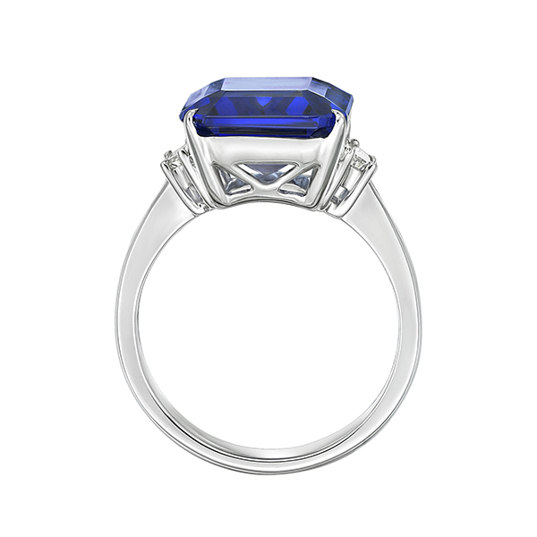 Exceptional 9.36 Ct Emerald Cut Tanzanite & Diamond Ring