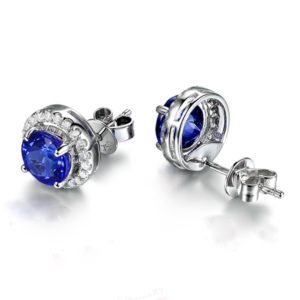 2.50 ct Tanzanite Round Diamond Halo Studs