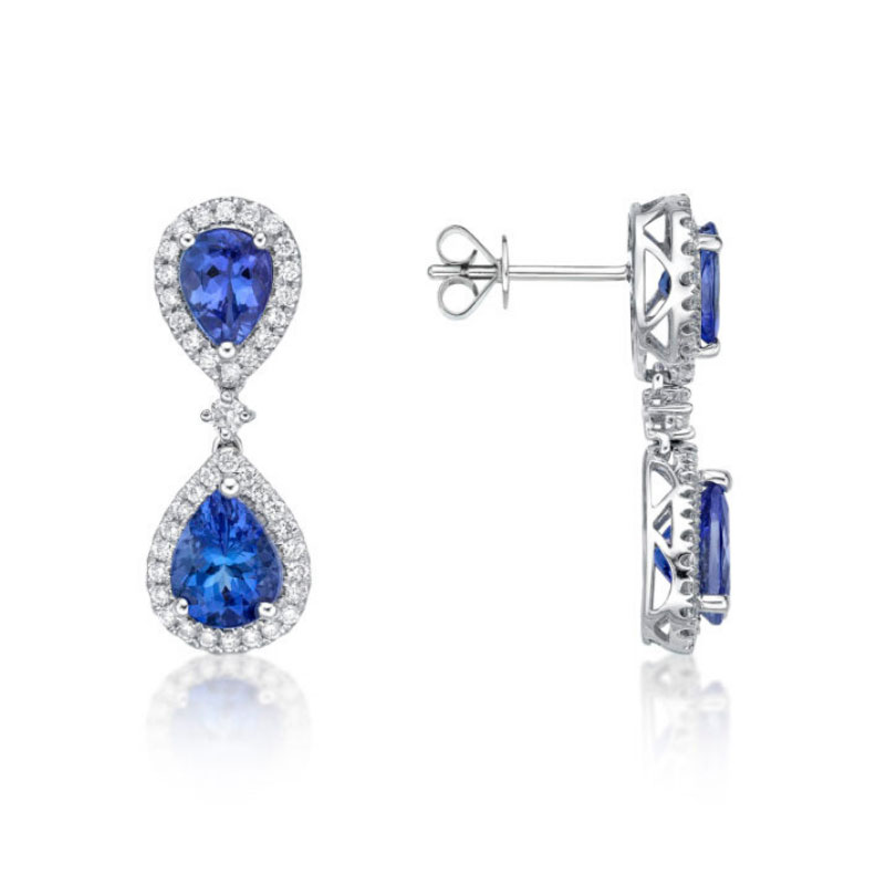 Tanzanite Double Pear Shaped Earrings - Tanzanite Direct : Tanzanite Direct