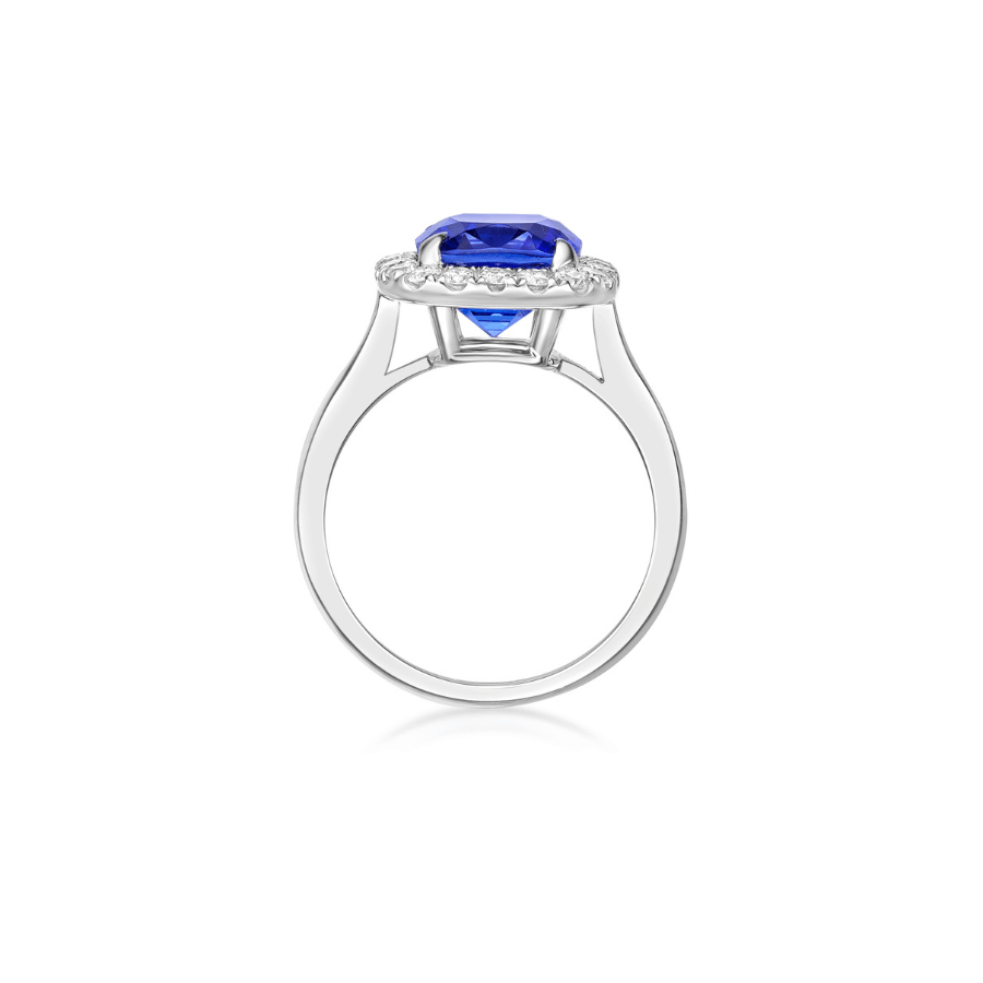 Tanzanite Emerald Cut, Diamond Halo Ring - Tanzanite Direct : Tanzanite ...